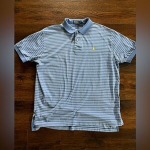 Polo Ralph Lauren Shirt Men Size L Blue Stripe Short Sleeve Pima Stretch Cotton